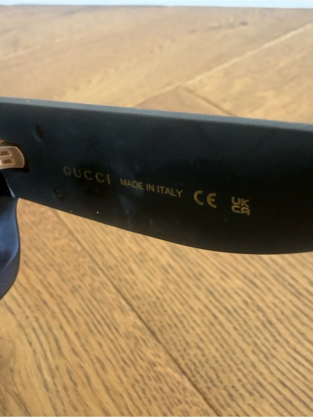 Gucci Black Glitter Oversized Square Sunglasses with Gold GG Temples